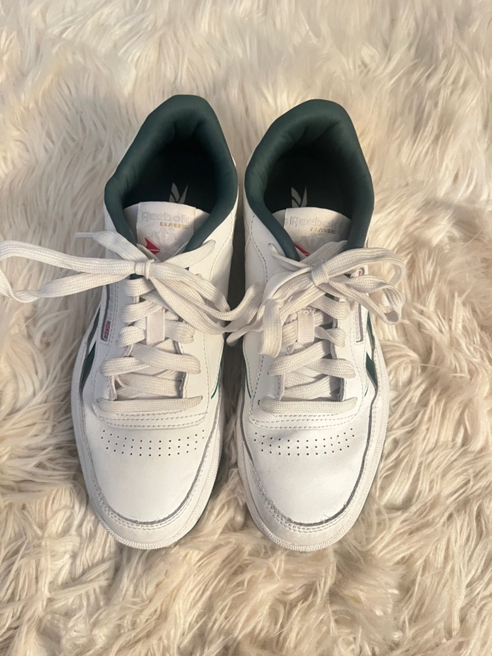 Reebok White Sneakers with Dark Green Accents
